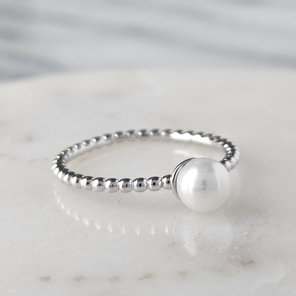 Dainty Pearl Ring, 925 Sterling Silver Charmed Aroma - Picture 5 of 7